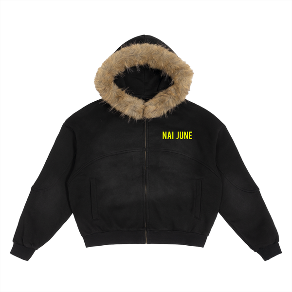 Sun Fade Boxy Detachable Fur Hoodie