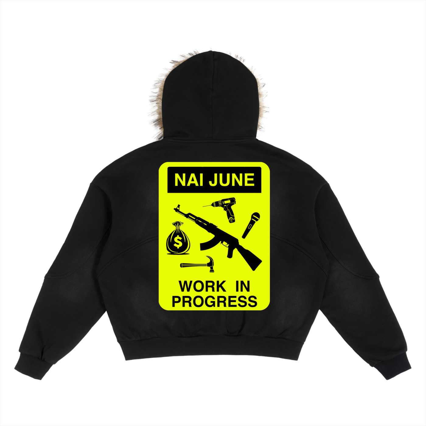 Sun Fade Boxy Detachable Fur Hoodie
